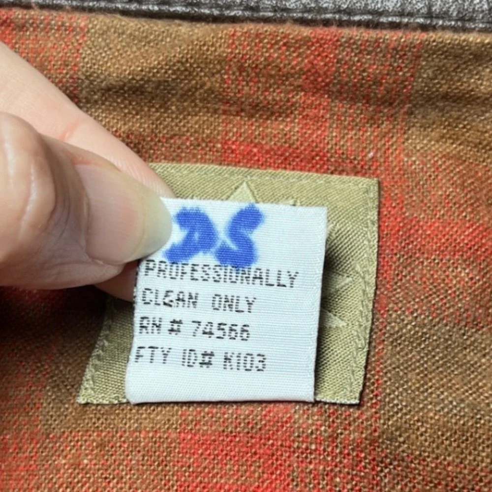 Vintage Barn Chore Jacket Cotton Twill Leather Collar Plaid Lined Moon & Sun‎ XL